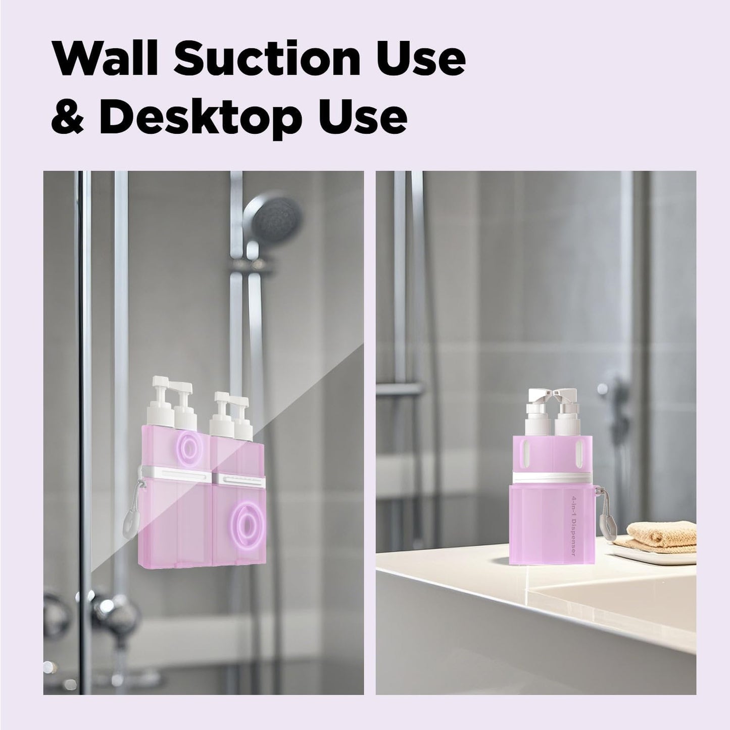 4 in 1 Travel Toiletry Containers,TSA Approved Refillable Travel Size Toiletries Bottles Set with Suction Cup for Smooth Walls - for Shampoo,Conditioner,Body Wash,Lotion.(Pink)