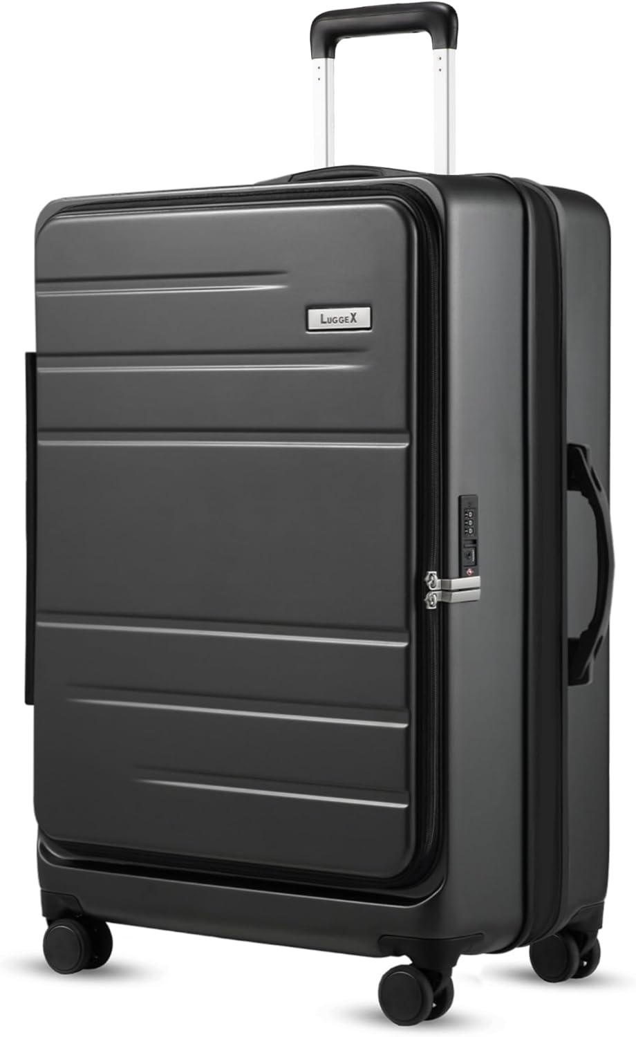 LUGGEX 28 Inch Luggage with Spinner Wheels, Expandable PC Hard Shell Checked Suitcase with Front Opening, Lightweight (Charcoal Metallic, 28 Inch)