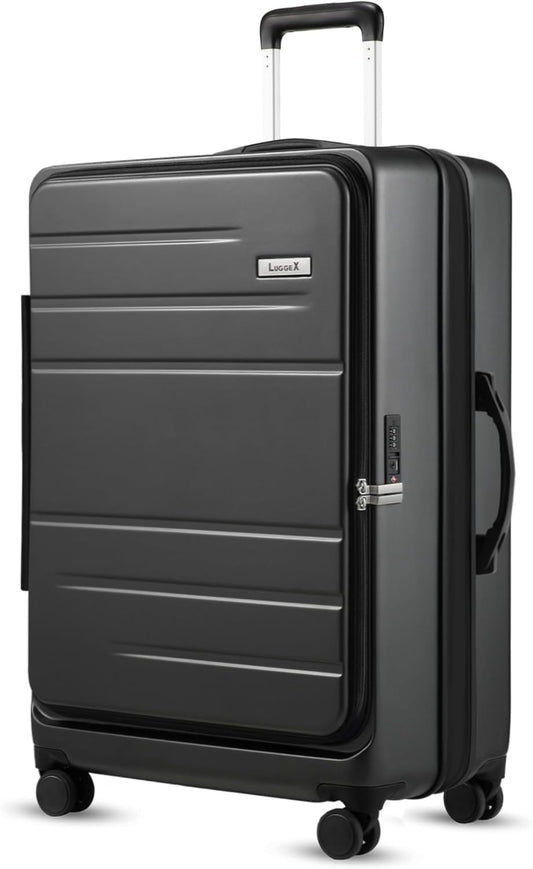 LUGGEX 28 Inch Luggage with Spinner Wheels, Expandable PC Hard Shell Checked Suitcase with Front Opening, Lightweight (Charcoal Metallic, 28 Inch)