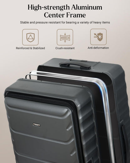 Checked Luggage, 28 Inch Luggage with Spinner Wheels, Large Suitcase with Lightweight PC Hard Shell, Aluminum Frame, Top Opening, YKK Zipper, TSA Lock (Grey, 1PC)