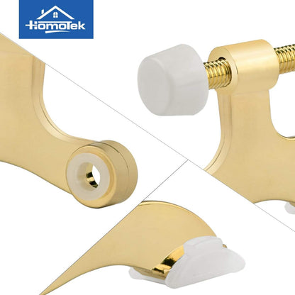 HOMOTEK 2 Pack Hinge Pin Bright Brass Door Stopper, Gold Door Stops, Adjustable Deluxe Heavy Duty Door Stopper 2-1/2"x1-3/4”,with White Rubber Bumper Tips