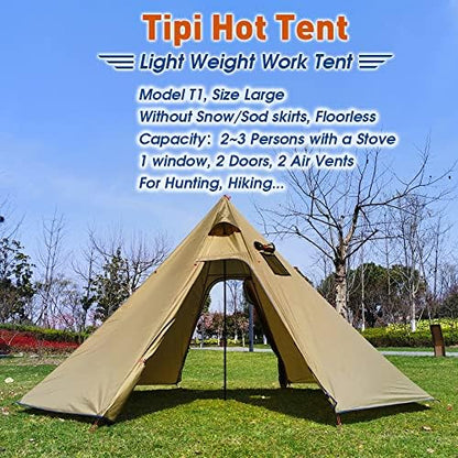 4 Persons 5lb Lightweight Tipi Hot Tents with Stove Jack, 7'3" Standing Room, Teepee Tent for Hunting Family Team Backpacking Camping Hiking