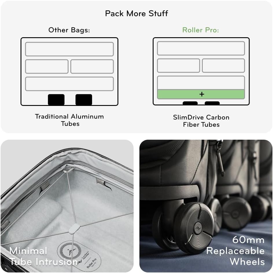 Peak Design Roller Pro Carry-On, Eclipse, Expandable Small Suitcase with Wheels, Carbon Fiber Handle, Drawbridge Opening, Hybrid Soft/Hard Shell, Custom Hardware, Fits XL Camera Cube or Packing Cubes