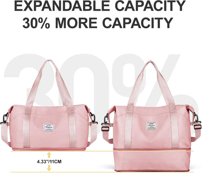Travel Duffel Bag, Sports Tote Gym Bag, Shoulder Weekender Overnight Bag for Women