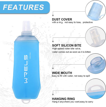 200ml/350ml/500ml Collapsible Soft Flask,BPA Free Folding Soft Water Bottle with Hanging Ring,Lightweight TPU Hydration Flask for Running Marathon Cycling Hiking