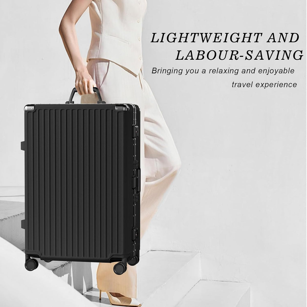 AnyZip Luggage Sets 2 Piece Aluminum Frame Carry On and Checked Suitcase PC ABS Hard Shell TSA Lock No Zipper(Black, 20/28)