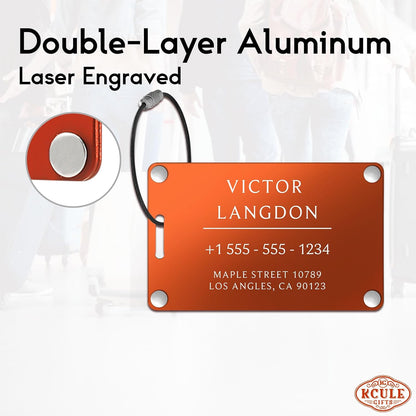 Personalized Luggage Tags for Suitcases - Aluminum Custom Luggage Tags for Backpacks & Bags, Sturdy, Waterproof & Heavy Duty (Orange/Card-Sized)