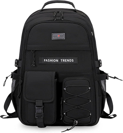 Lohol Multi-Pocket Backpack with 15.6 inch Laptop Compartment, Water Resistant Bookbag for School College and Travel (Black)