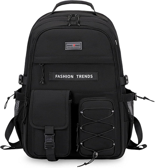 Lohol Multi-Pocket Backpack with 15.6 inch Laptop Compartment, Water Resistant Bookbag for School College and Travel (Black)