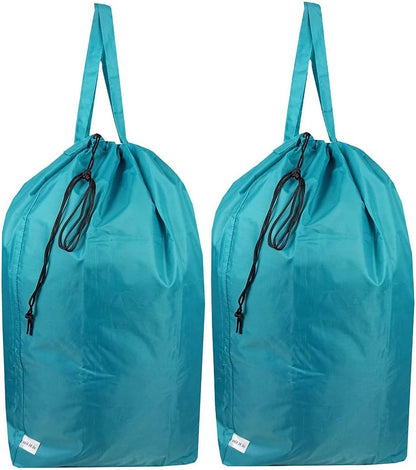 Tear Proof Nylon Laundry Bag with Handles (2 Pack),Travel Laundry Bag with Drawstring Closure,Dirty Clothes Bag Fit Most Laundry Hamper or Basket,27.5x34.5 in,Blue Aqua