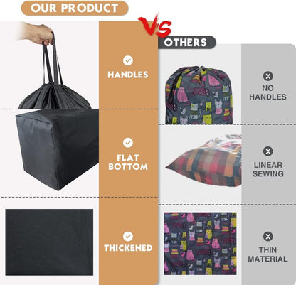 Washable Travel Laundry Bag with Handles and Drawstring (2 Pack), Heavy Duty Large Enough to Hold 3 Loads of Laundry, Fit a Laundry Basket or Clothes Hamper, 27.5x34.5 in,Black
