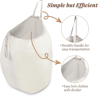 MCleanPin 87L Washable Laundry Bag with Handles, Travel Laundry Bag with Build in Divider, Beige with Divider
