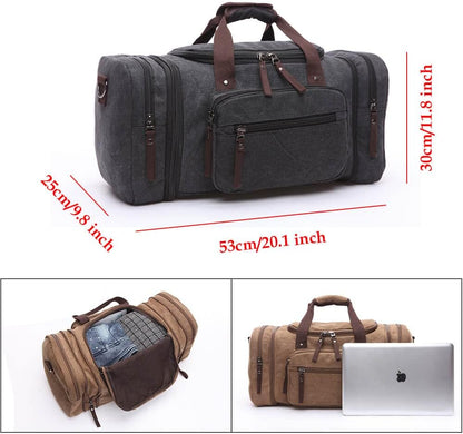 Duffle Bag for Travel, Large Canvas Duffel Bag for Travelling Overnight Weekender Bag Carry On Bag for Men Women Grey