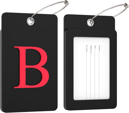 Gostwo 2 Pack Luggage Tags for Suitcases, 26 Initial Letter Travel Luggage Baggage Identification Labels ID Tag Fully Bendable Tags with Stainless Steel Loop (Black) (Letter B)