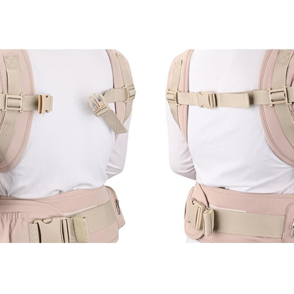 Bebamour Baby Carrier with Hip Seat,All-Position Breathable Mesh Hip Seat & Carrier 0-36Months with Head Hood, 3 PCS Teething Pads, Waist Extender,Storage Bag & Pacifier Case (Pink)