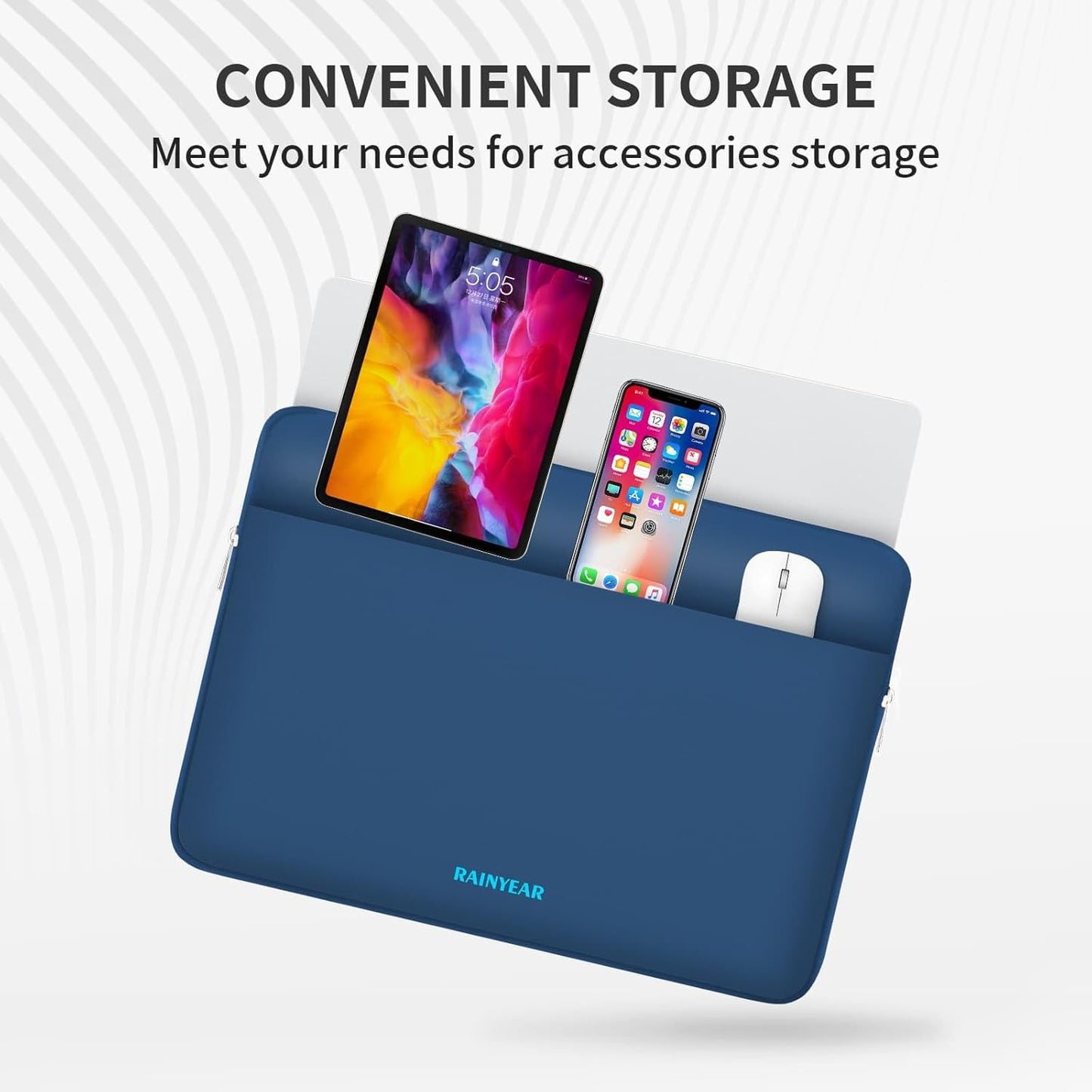 RAINYEAR Laptop Sleeve Case 15.6 Inch, Protective Portable Case with Front Pocket, Briefcase Handbag Computer Carrying Bag Laptop Bag Compatible for HP, Dell, Asus, Lenovo, Notebook, Navy Blue