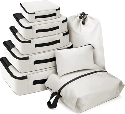 8 PCS Compression Packing Cubes for Travel Women, Compression Bags Organizer for Luggage Space Saving Travel Essentials and Carry on, Luggage Organizer Bags for Suitcase - Beige