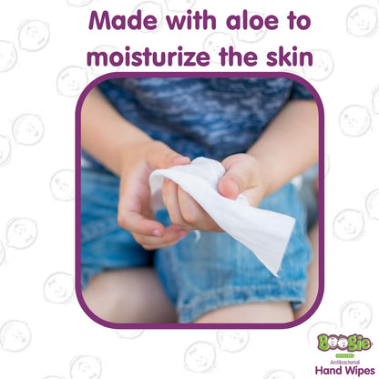 Antibacterial Hand Wipes by Boogie, Alcohol Free, Hypoallergenic and Moisturizing Aloe, Hand Wipes for Kids and Adults, 6 Packs of 20 (120 total wipes)