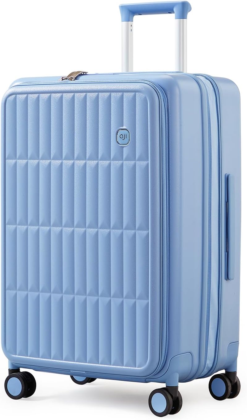 aji Expandable Top Open 26 Inch Checked Luggage with Spinner Wheels, Large Suitcase with TSA Lock, Hardside Travel Luggage Suitcases for Men Women, for 24+Days Travel, Blueberry Blue