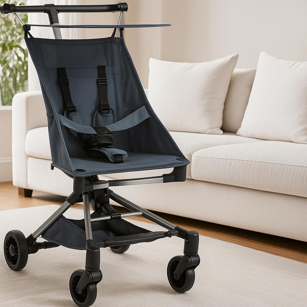 Jojoka Lightweight Stroller for Airplane,Compact Strollers for Travel,Foldable Toddler Pushchair with Carry Bag, Storage Basket, Rear Brakes, Adjustable Awning(Blue)