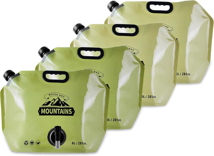 Collapsible 8L Water Storage Bag, BPA-Free Portable Folding Water Jug with Adjustable Faucet, Leakproof Emergency Water Bag for Camping, Hiking, Riding, Outdoor Sport (BEIGE&GREEN, 4)