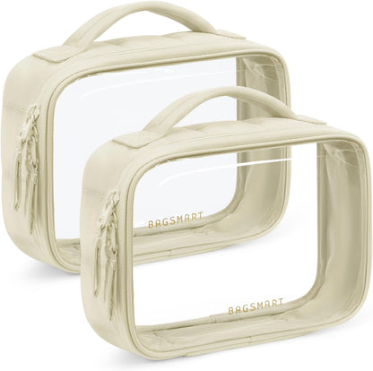 BAGSMART 2 Pack Clear Toiletry Bag, Puffy Edges TSA-Approved Travel Toiletry Bag, Large Opening with Handle, Cosmetic Organizer with Double Zipper for Women