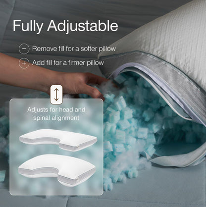 Coop Home Goods Cool+ Cut-Out Adjustable Pillow Queen with Cooling Gel & Shoulder Cut-Out for Head Support, Side Sleeper Pillow, Neck Support for Sleeping, CertiPUR-US/GREENGUARD Gold