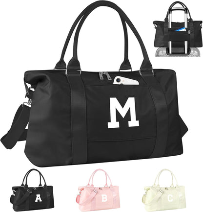 Initial Travel Duffel Bag Sports Gym Bag for Boys Teen Birthday Gifts,Black Personalized Weekender Bag Carry On Tote Bags for Men,Waterproof Overnight Luggage Bag Airplane Travel Essentials(Letter M)
