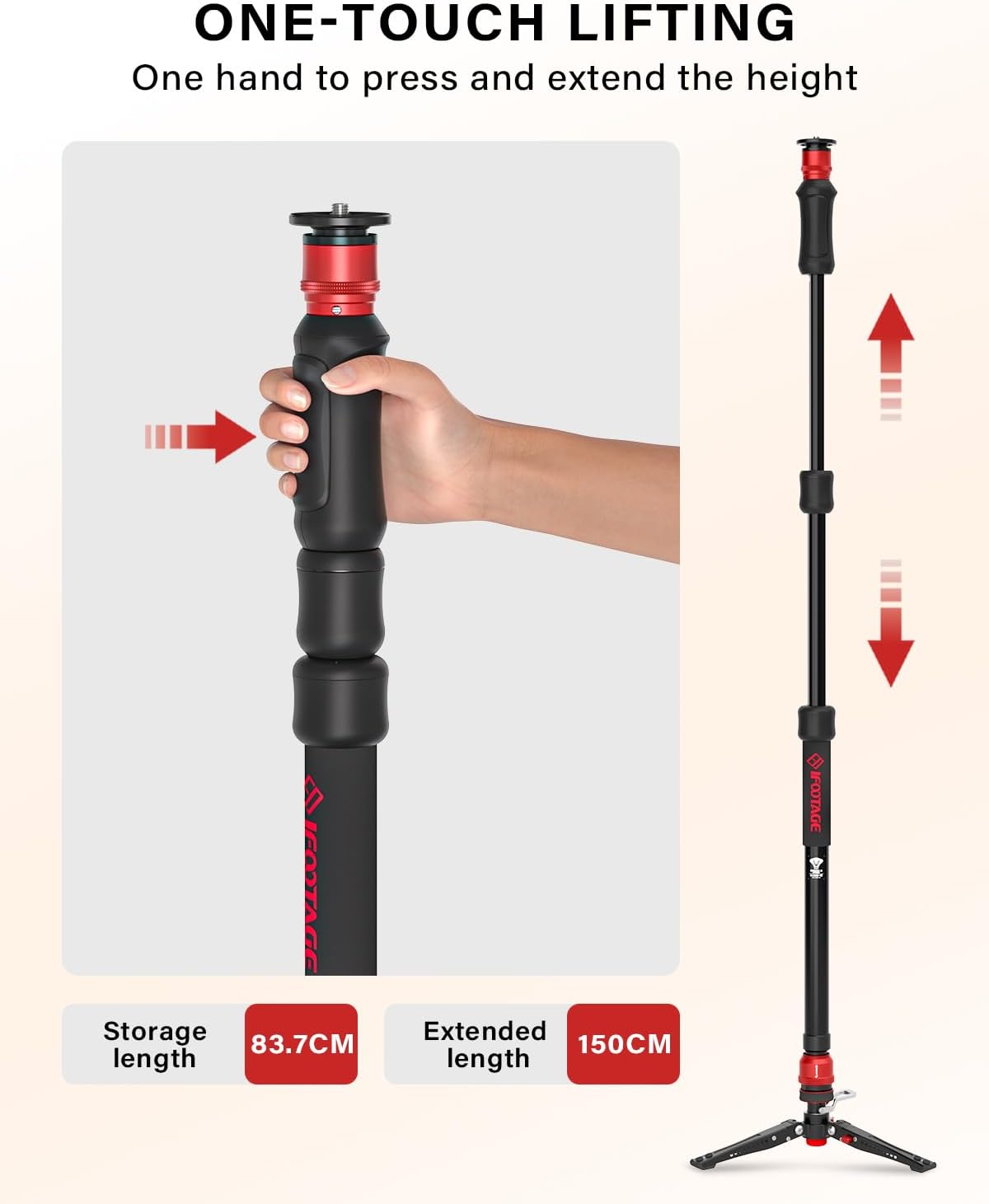 IFOOTAGE 59” Monopod with Feet,Cobra 3 Strike A150S,Professional Travel Camera Monopod,Pedal Lock Base,One-Click Design,for VCR DSLR Nikon Sony,Max.Load 11lbs/5KG