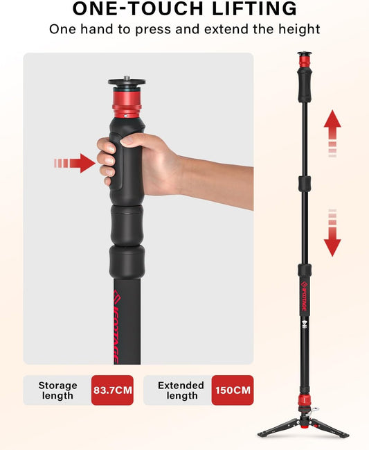 IFOOTAGE 59” Monopod with Feet,Cobra 3 Strike A150S,Professional Travel Camera Monopod,Pedal Lock Base,One-Click Design,for VCR DSLR Nikon Sony,Max.Load 11lbs/5KG