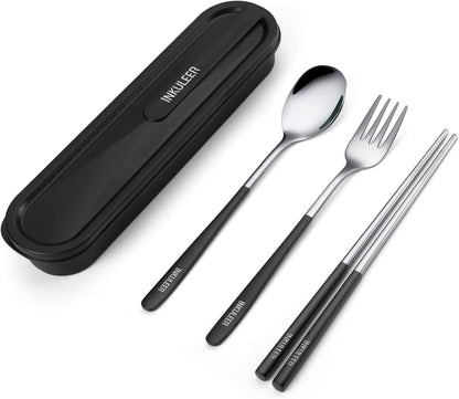 Travel cutlery set, 18/8 stainless steel cutlery, Reusable utensils set with case, Portable Silverware Lunch Box for Camping and Office