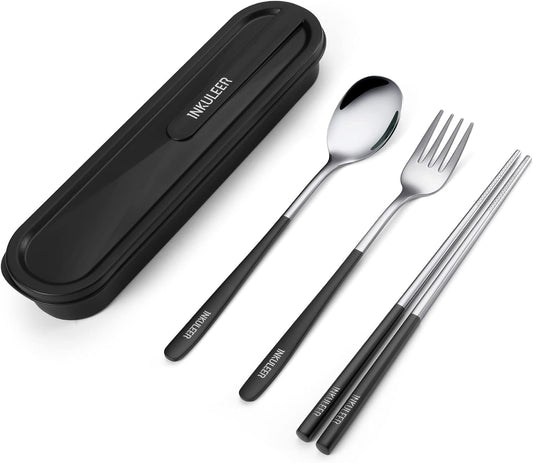 Travel cutlery set, 18/8 stainless steel cutlery, Reusable utensils set with case, Portable Silverware Lunch Box for Camping and Office