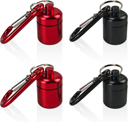 4-Pack Portable Earplug Keychain Case Waterproof Aluminum Travel Container for Jewelry, or Ear Plugs Sleek Black & Red Design (Black Red, Medium)