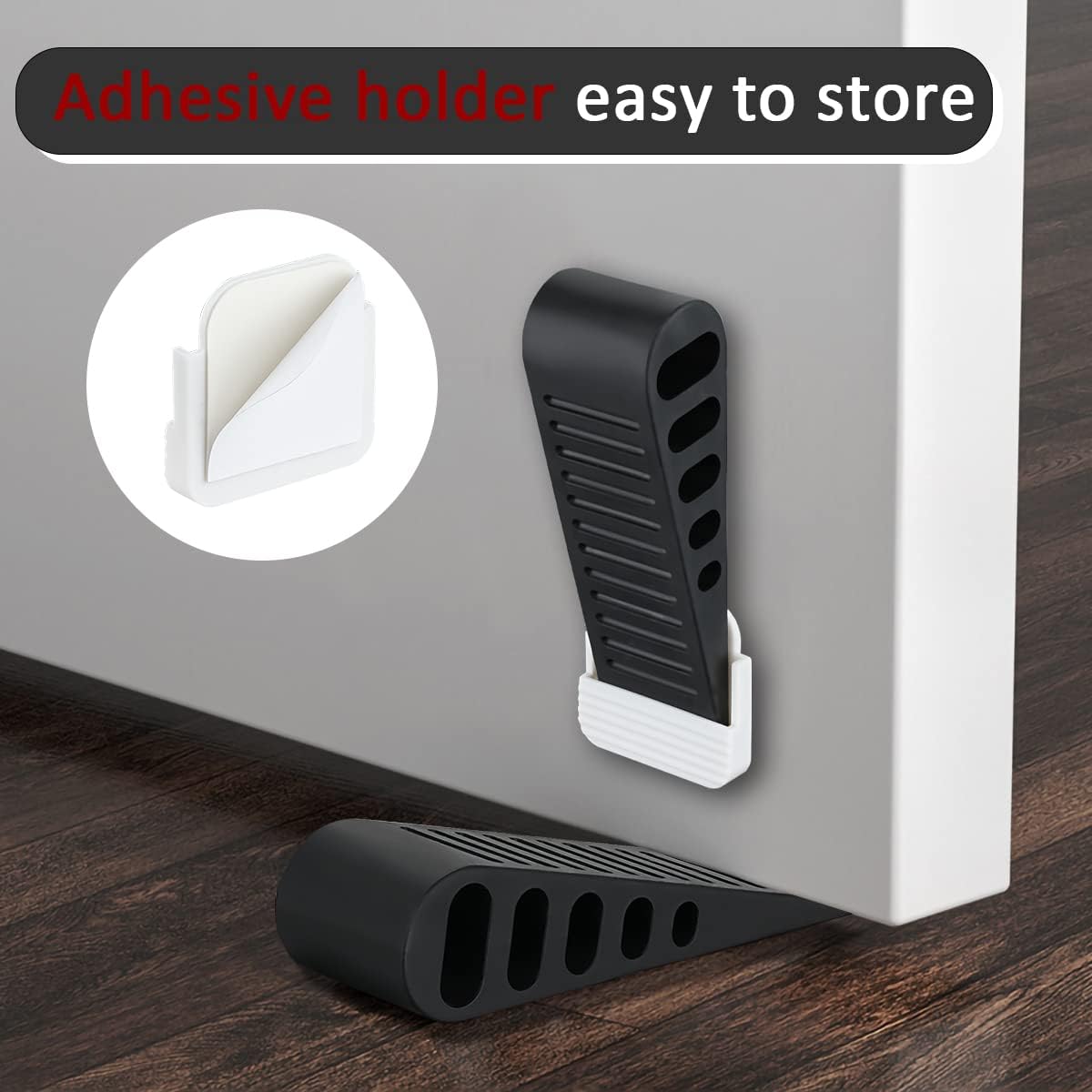 JQK Rubber Door Stopper Wedge, Black 2 Pack Soft TPR Premium Door Stops for Bottom of Heavy Duty Door on Tile, Concrete, Carpet, Wooden Floor, DSB61-BK-P2