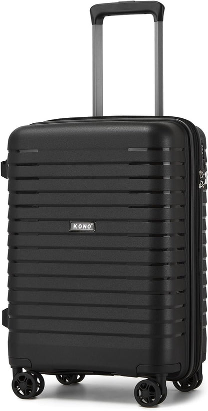 Kono 20 Inch Expandable Carry On Luggage with Spinner Wheels, Durable Hardside Luggage with Hidden Cup Holder, Lightweight Hard Shell Carry On Suitcase Airline Approved with TSA Lock(Black)