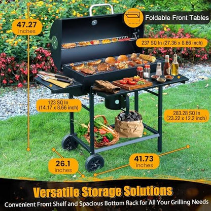 Charcoal BBQ Grills Outdoor: Spacious Barrel Barbecue Grill