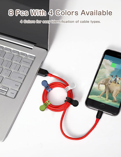 Kanemc 8-Pack Magnetic Cable Ties, Magnet Cord Wraps Reusable Silicone Cable Organizer Twist Zip Ties For USB Earphone Computer Smartphone Charging Cords (4Colors)