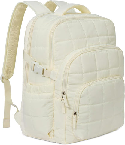 CLUCI Wrinkle-Resistant Laptop Backpack for Women, 17.3 Inch Anti Theft Travel Backpack, Puffer Quilted Work Backpack, Water Resistant College Bookbag with RFID