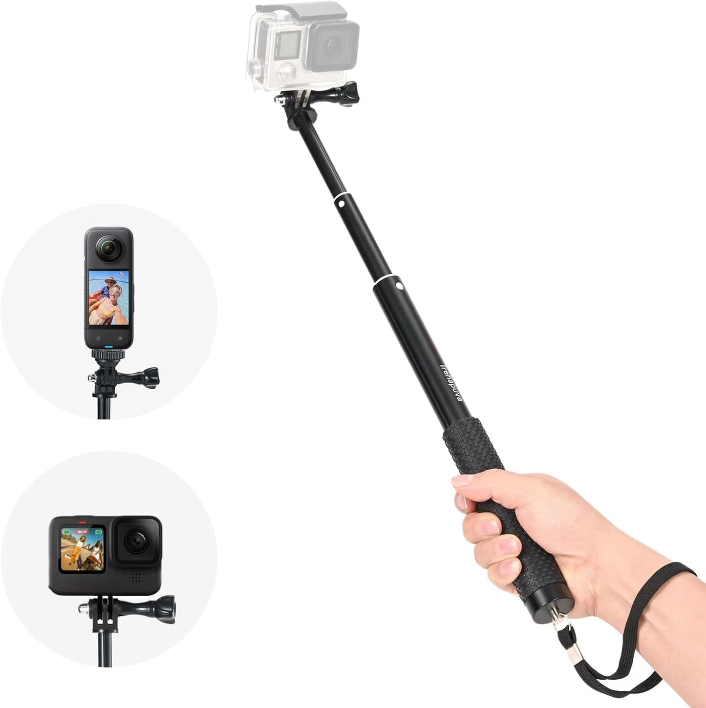 36'' Extension Selfie Stick Extendable Monopod Pole Waterproof Handle Grip Accessories Compatible for GoPro Max Hero 13 12 11 10 9 8 7 6 5 Insta360 AKASO DJI Osmo Action Camera and More