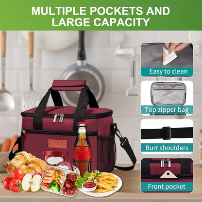 iknoe Large Foldable Cooler Bag, 8.5L Insulated Lunch Bag, Leakproof Lunch Cooler Tote with Multi-Bag Design Suitable for Beach, Picnic and Office Use,Red 15-Can