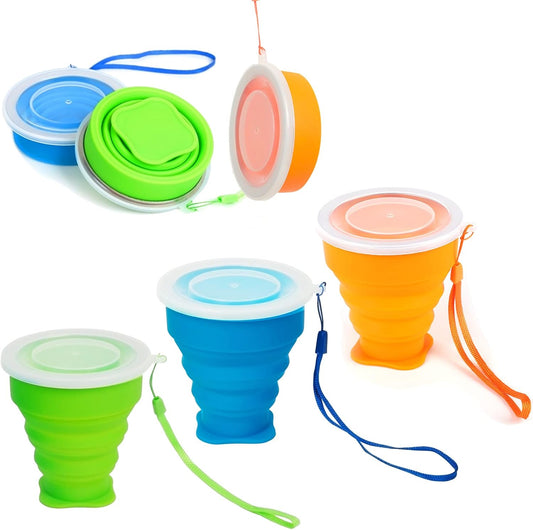 3 Pack Collapsible Water Cup Camping Cups Foldable Drinking Cup Travel Cups Silicone Collapsible Cups with Lid Portable Cup for Outdoor Hiking