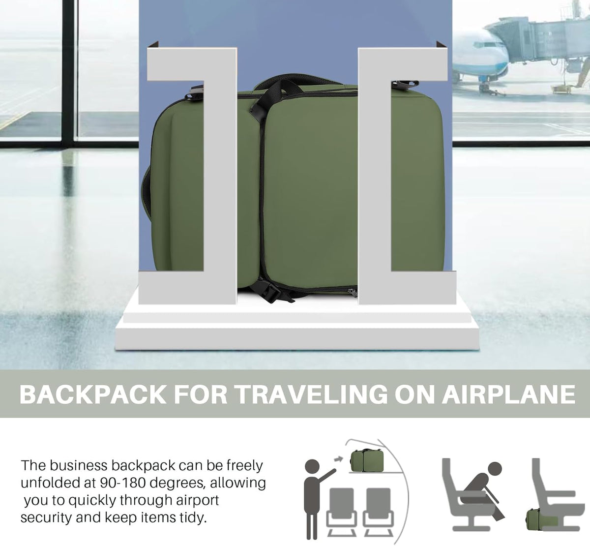 Travel Backpack Carry On Flight Approved, Lightweight Large Travel Backpack, Expandable with USB Charging Hole, Waterproof Causal Bookbag for Travel Work College Fits 17 inch Laptop, Green