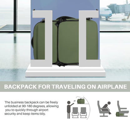 Travel Backpack Carry On Flight Approved, Lightweight Large Travel Backpack, Expandable with USB Charging Hole, Waterproof Causal Bookbag for Travel Work College Fits 17 inch Laptop, Green