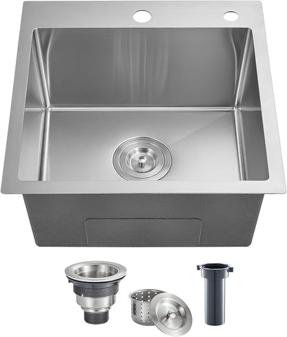 POPFLY 18 Inch Drop In Kitchen Sink, 304 Stainless Steel Top mount Handmade by POPFLY