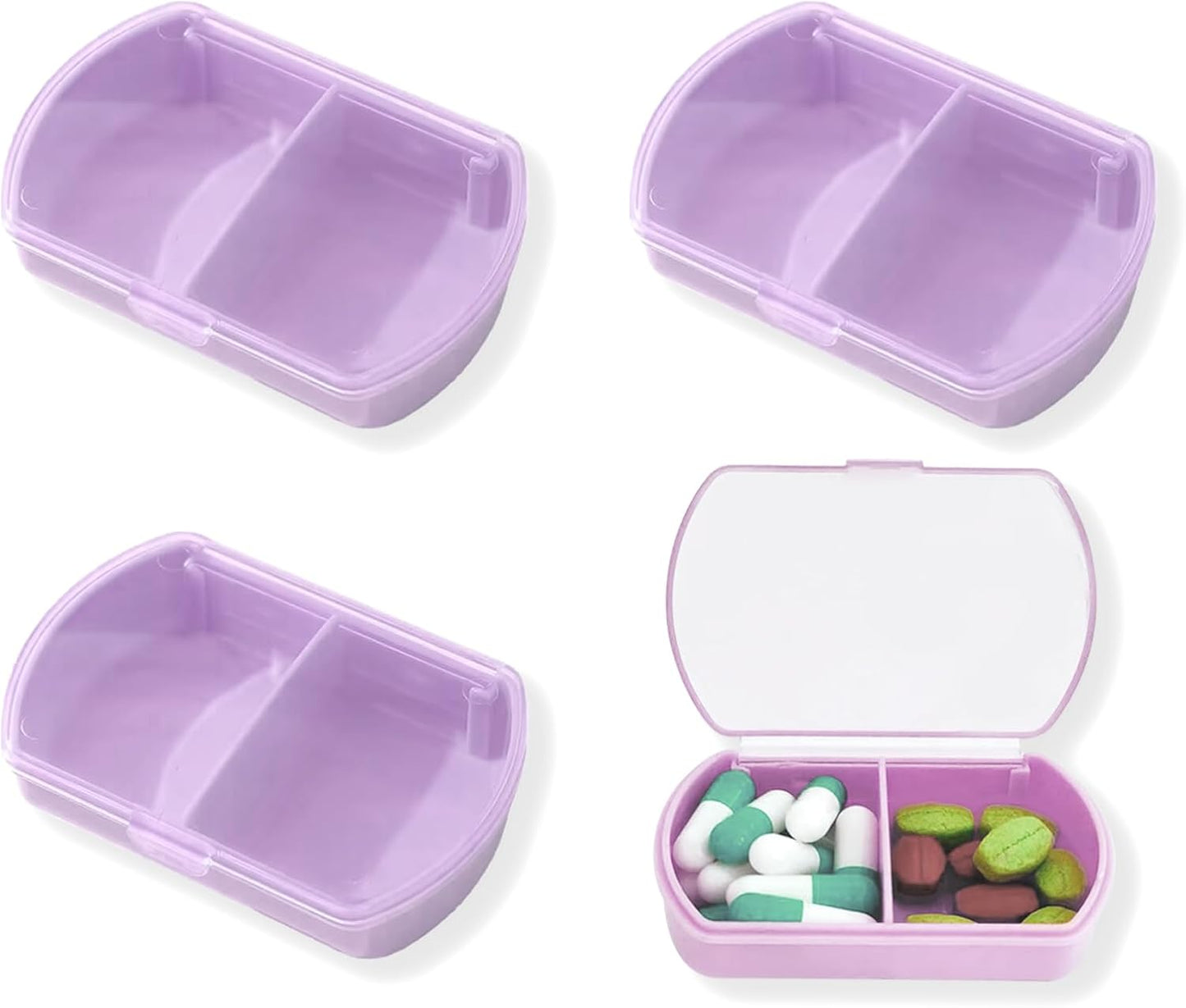 4PCS Small Pill Case Travel Pill Box Cute Pill Organizer for Purse Portable Daily Medicine Organizer 2 Compartment Pill Holder for Vitamins, Fish Oil, Supplements