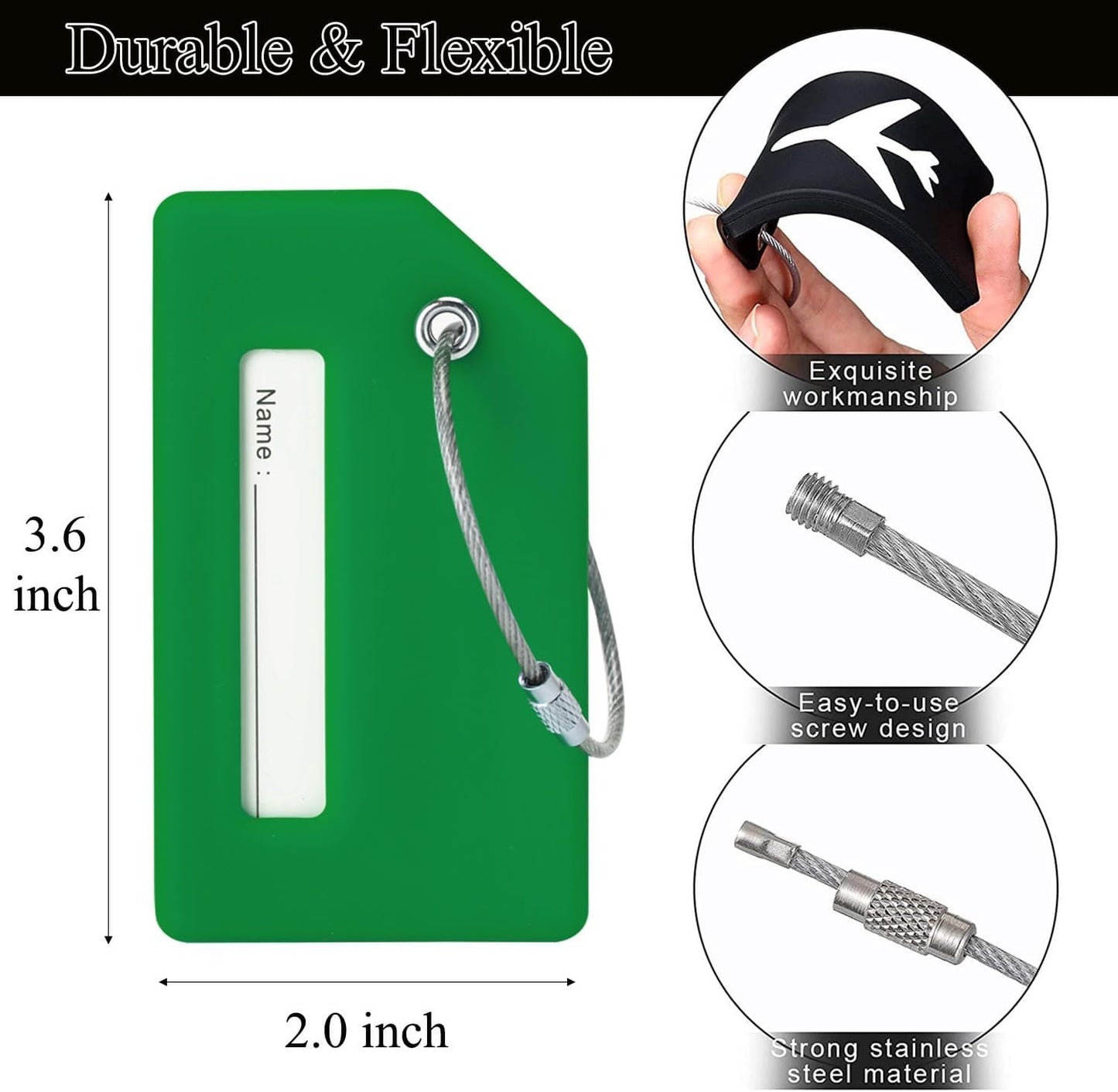 6 Pack Silicone Luggage Tag for Suitcases with Stainless Loop, Privacy Protection Travel Bag Tags Perfect to Quickly Spot Baggage Handbag (Forest Green)