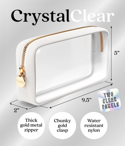 Clear Makeup Bag Zipper Pouch, Transparent Cosmetic Case Organizer, TSA Approved Travel Toiletry Case, Travel Accessories Essentials Makeup Tote for Women, Small Cute Make up Bag for Purse - White