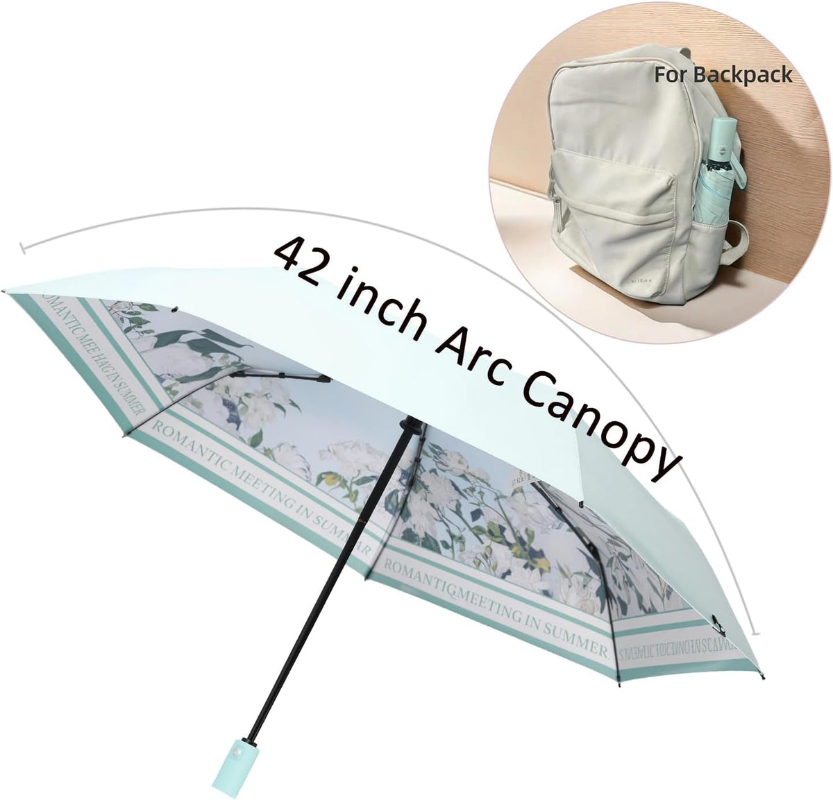 BAODINI Small UV Protection Travel Umbrella Compact for Rain and Sun UPF 50+ 41 inch Portable Umbrella for Women and Men