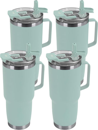HASLE OUTFITTERS 30oz Tumbler Bulk with Handle, Insulated Travel Coffee Mug Set with Handle Leak-Proof Double Wall Stainless Steel Vacuum Tumblers Pack Metal Cup for Hot and Cold Drink