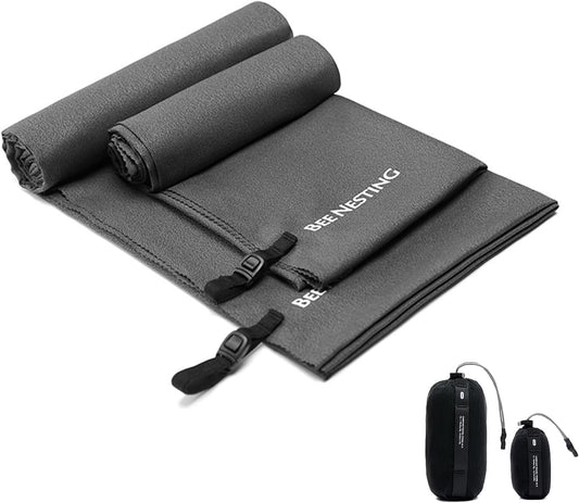 Ultralight Quick Dry Towel - Medium&Small 2 Pack Microfiber Towels with Compact Packable Pocket for Lightweight Backpacking Travel, Beach, Gym, Camping & Hiking(Grey, M&S 2 Set)